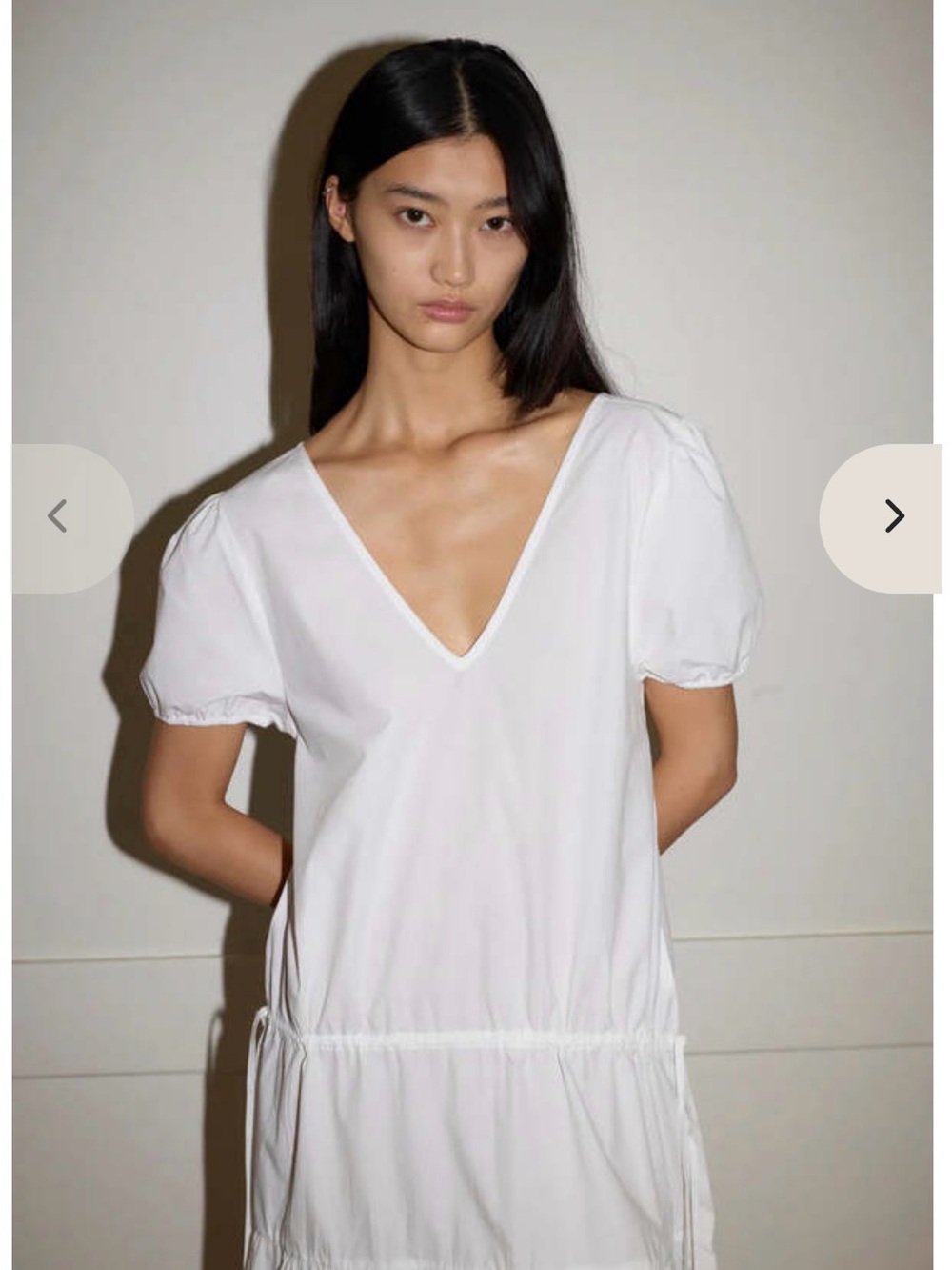 Waistcord Dress Puff Sleeve Midi Dress in White